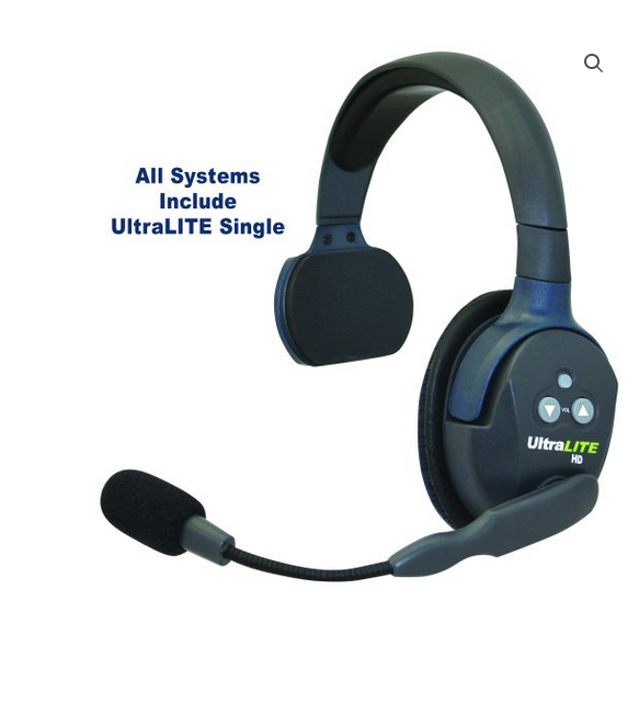 Eartec UltraLITE & HUB 8 person system with 8 Single Headsets, batteries, charger & case