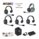 Eartec UltraLITE 5 person system with 4 Single 1 Double Headsets, batteries, charger & case